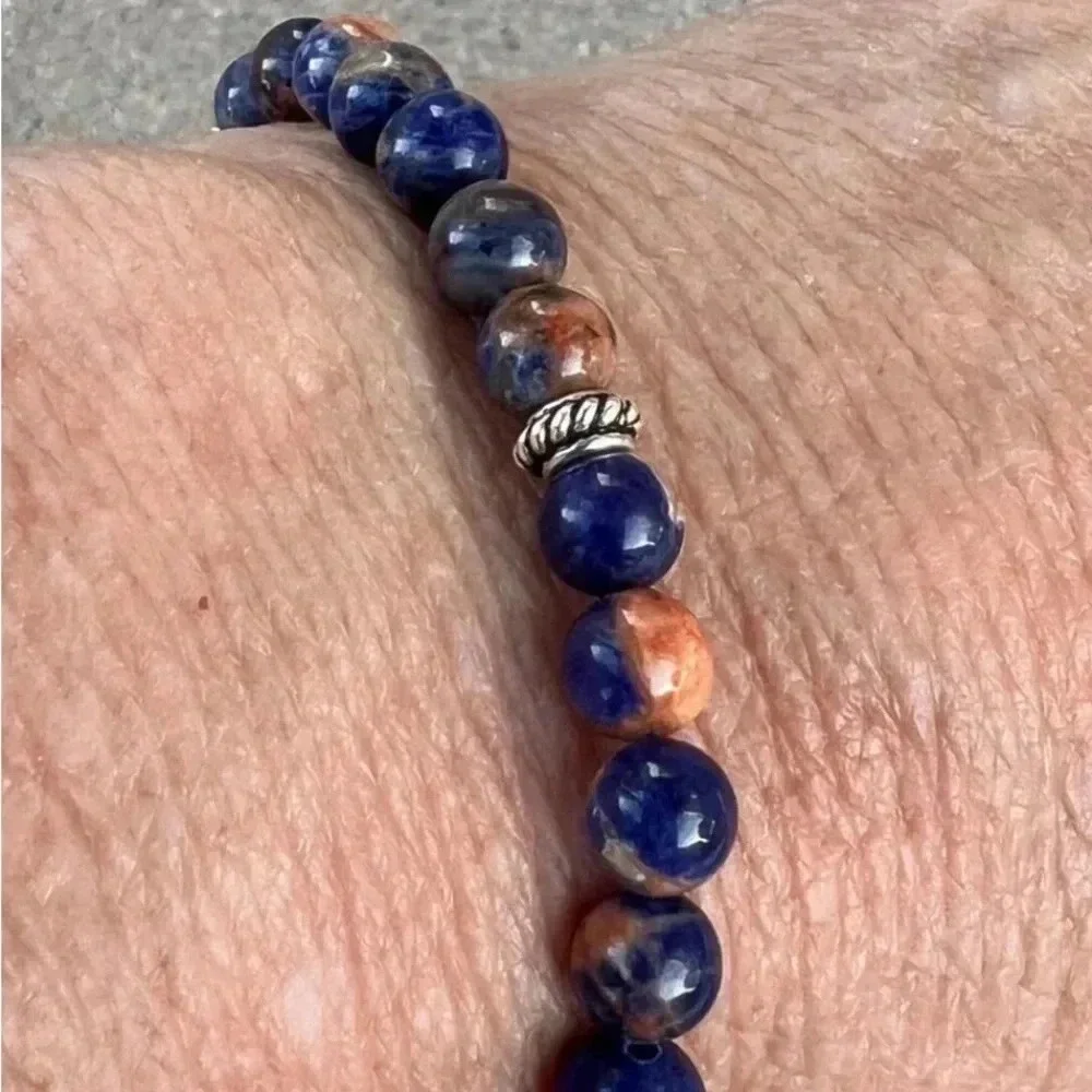 Orange Sodalite, Orange and Blue Orange Jade Stretch Bracelets, Unisex Bracelets - Picture 2 of 3